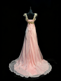 Stunning A line Sweetheart With Straps Pink Chiffon Lace Long Prom Dresses Evening Outfits Formal Dress HZ0311
