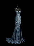 Stunning Mermaid Spaghetti Straps Navy Blue Sequins Long Prom Dresses Evening Outfits Formal Dress HZ0311