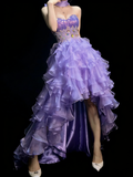 Princess Ball Gown Sweetheart Lilac Corset Fitted Back Tiered Ruffles Long Prom Dresses Evening Outfits Formal Dress HZ0311
