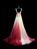 Stunning A Line Spaghetti Straps Multi Colors Chiffon Long Prom Dresses Evening Outfits Formal Dress HZ0311