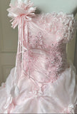 Pretty Prom Dress Strapless Pleated Flower Ball Gown Birthday Party Dress Evening Dress HZ0427