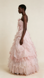 Pretty Prom Dress Strapless Pleated Flower Ball Gown Birthday Party Dress Evening Dress HZ0427