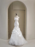 Plain Wedding Dresses Mermaid Strapless White Sleeveless Pleated Brides Dress Fitted Bridal Gowns HZ0311