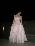 Vintage A-line Light Pink Strapless Prom Dress With Embroidery Evening Outfits Formal Dress HZ0311
